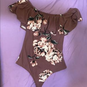 Off the shoulder, floral body suit